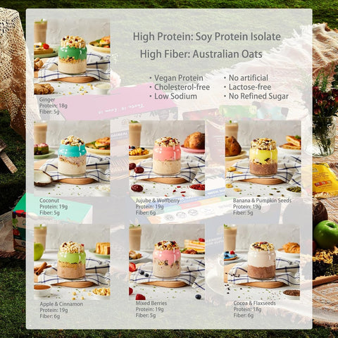 【新品优惠】Overnight Oatmeal with Superfood<br>姜•椰子•枣枸杞•香蕉南瓜籽•苹果肉桂•混合浆果•可可亚麻籽