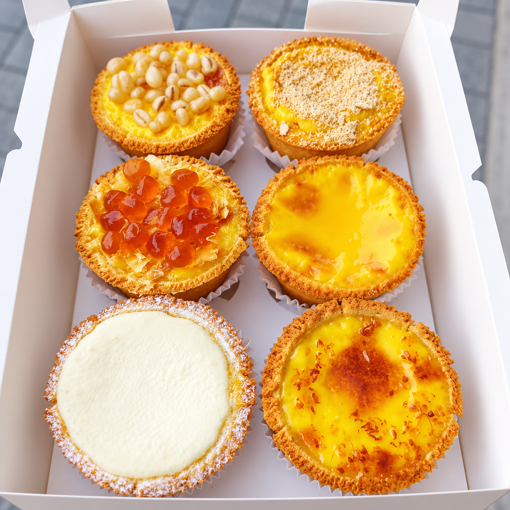 【Mocci】盘挞6个<br>紫米豆乳•玉米奶酪•玉米青稞•桂花酒酿•原味•阿萨姆奶茶